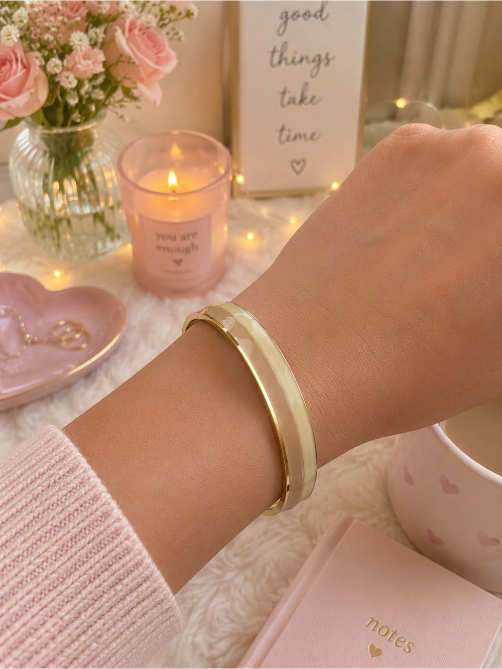 Gold-Tone Cream Resin Bangle Bracelet
